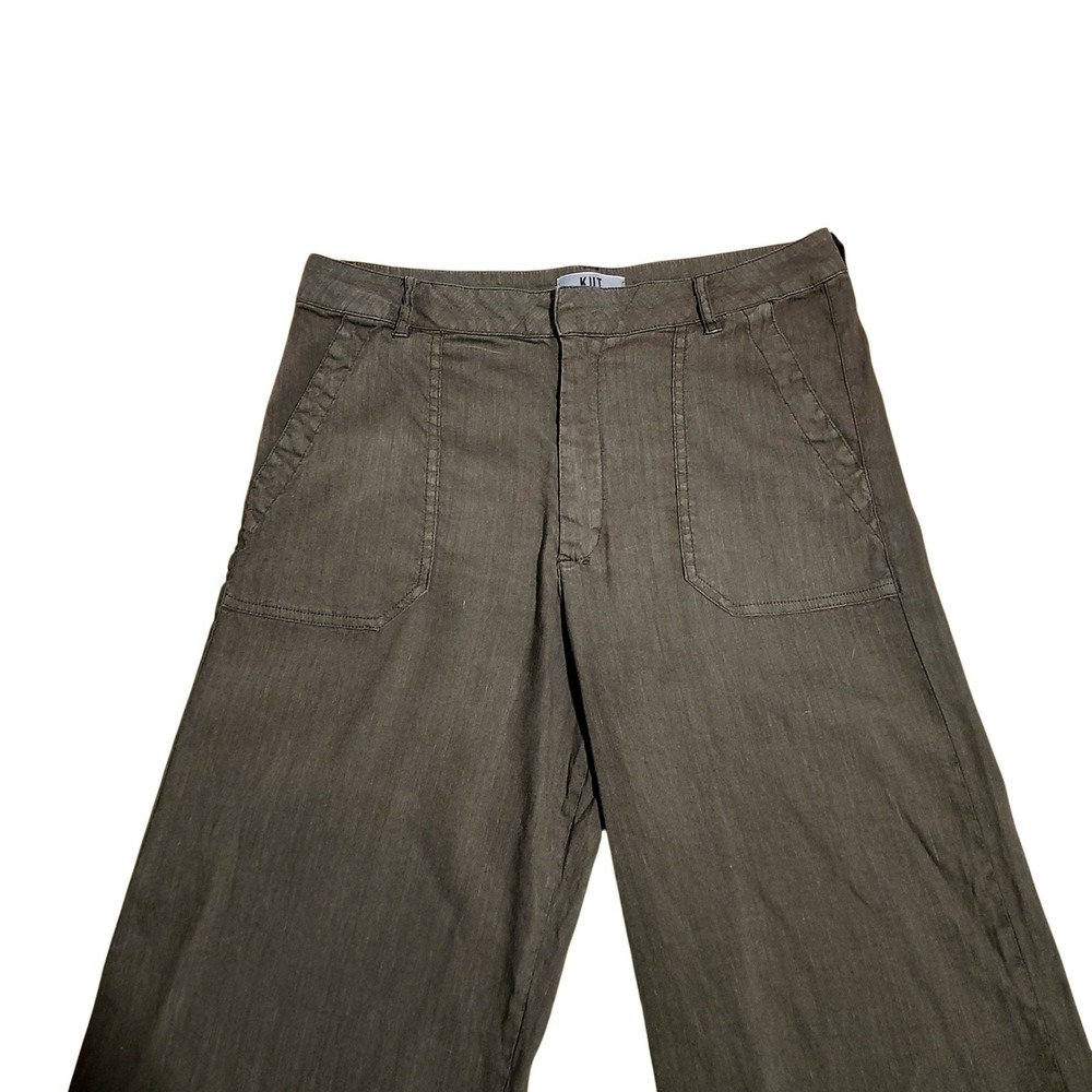 Kut from the Kloth Topaz Wide Leg Linen Blend Pants Olive Green Earthy Size 10 - Picture 3 of 9